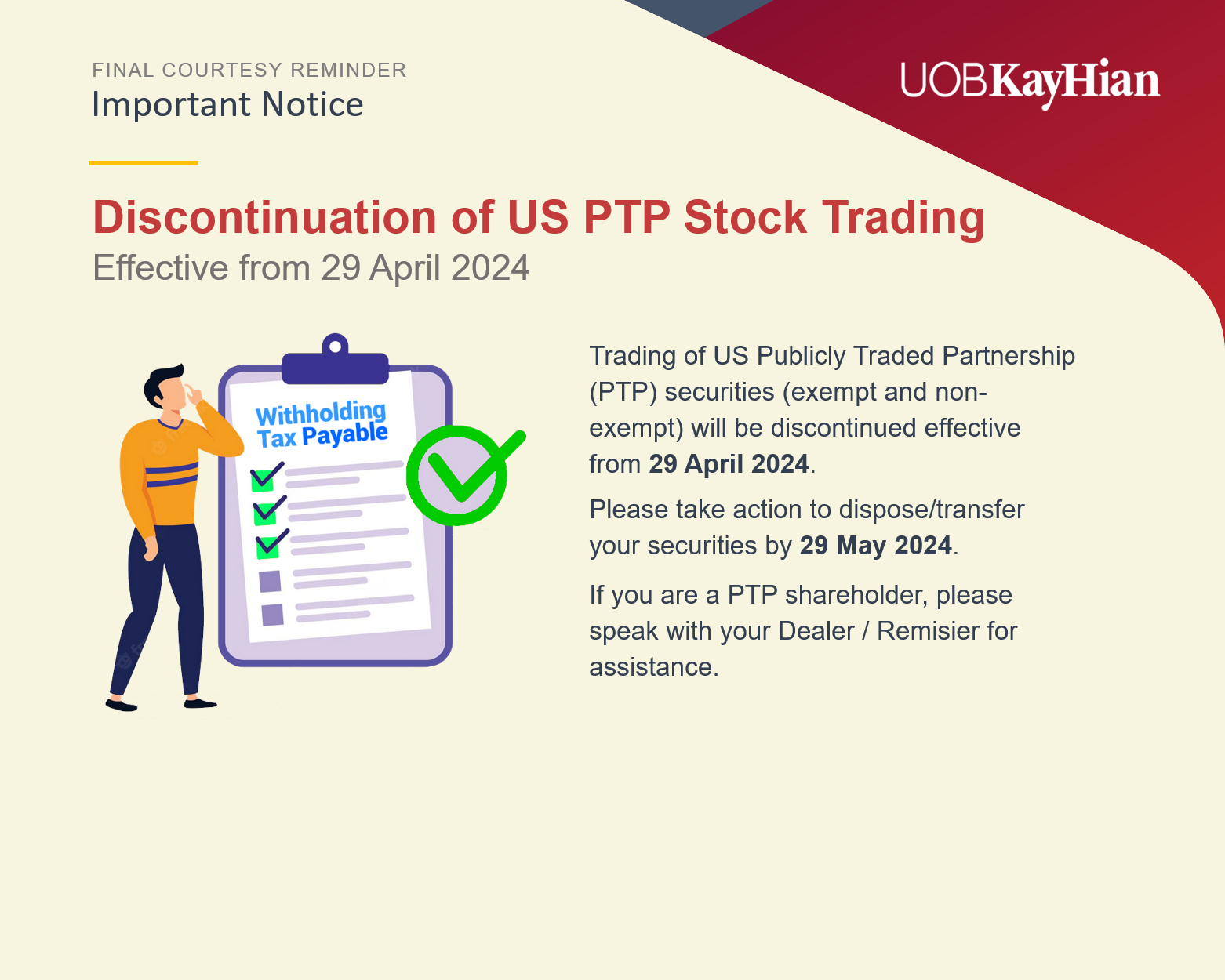 Discontinuation of US PTP Stock Trading